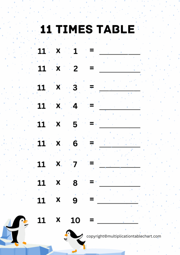 11 Times Table Worksheet PDF Multiplication Table