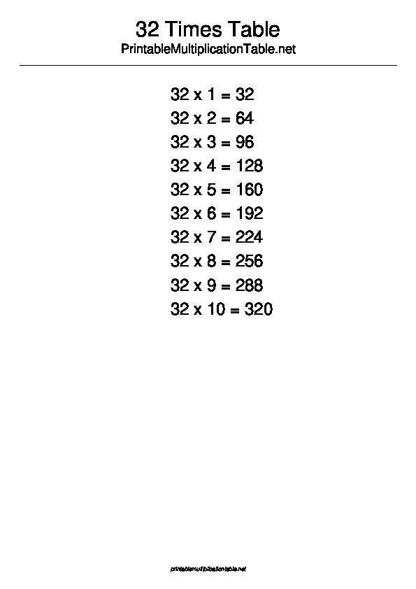 32 Times Table Times Tables Multiplication Table Table