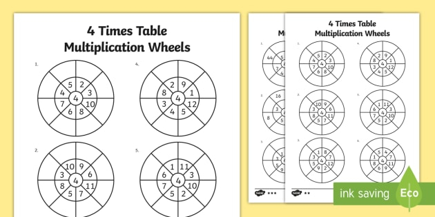 4 Times Table Multiplication Wheels Worksheet Activity Sheet