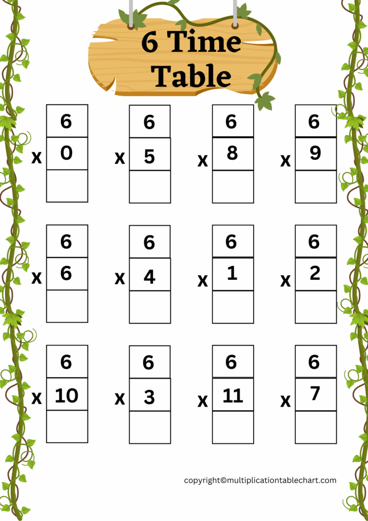 6 Times Table Worksheet 6 Multiplication Table Free PDF
