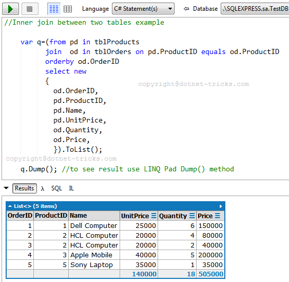 C LINQ Joins With SQL