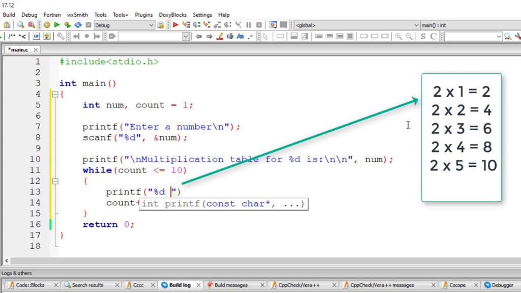 C Program To Print Multiplication Table Using While Loop And For Loop 
