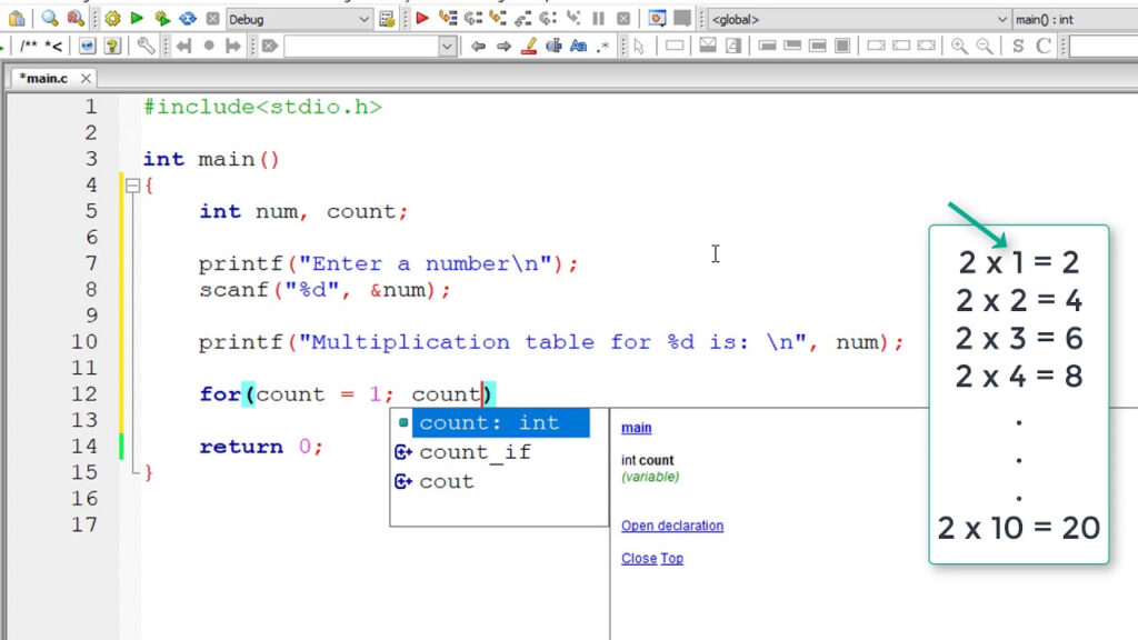 C Program To Print Multiplication Table Using While Loop And For Loop 