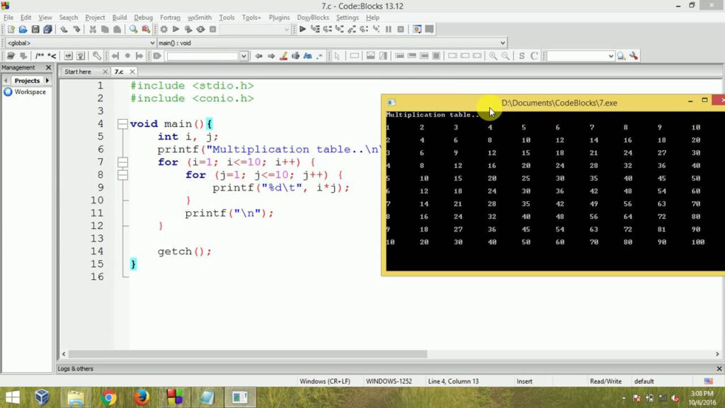C Program To Print Multiplication Table Using While Loop And For Loop 