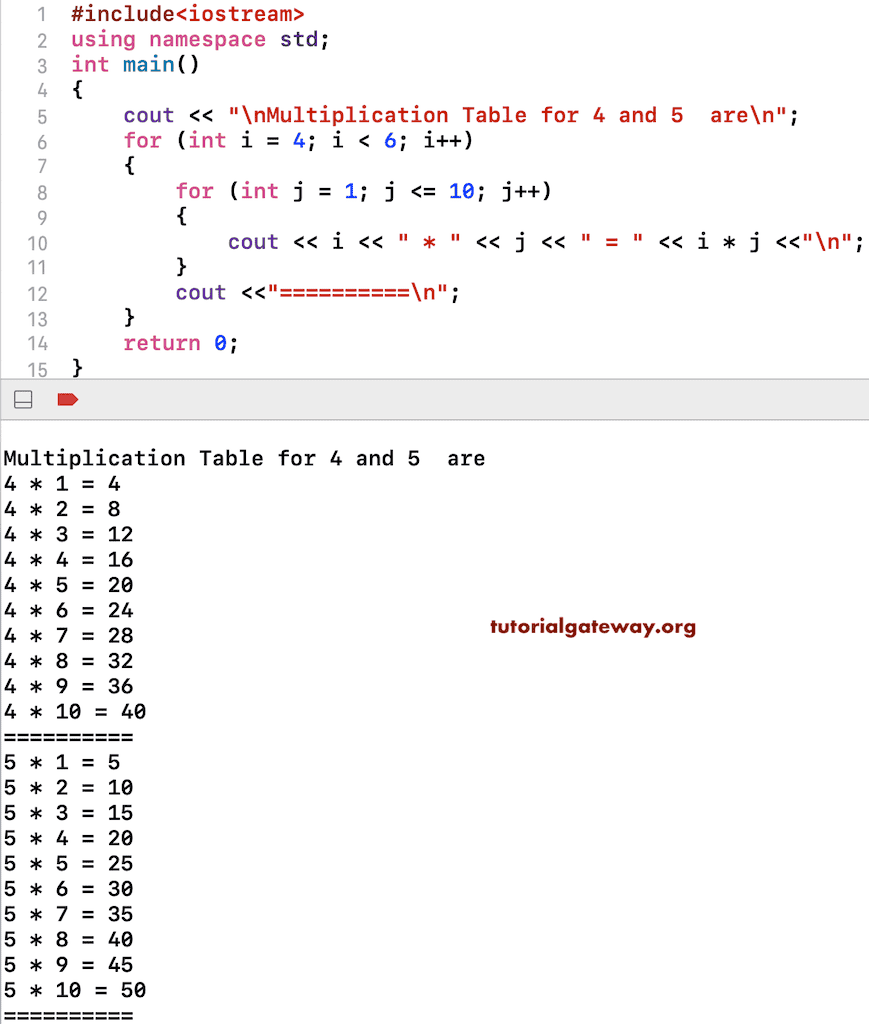 C Program To Print Multiplication Table Using While Loop Bilarasa