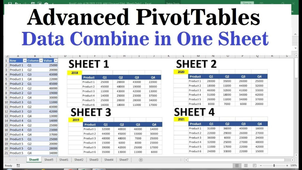 Create Pivot Table From Multiple Worksheets Excel YouTube