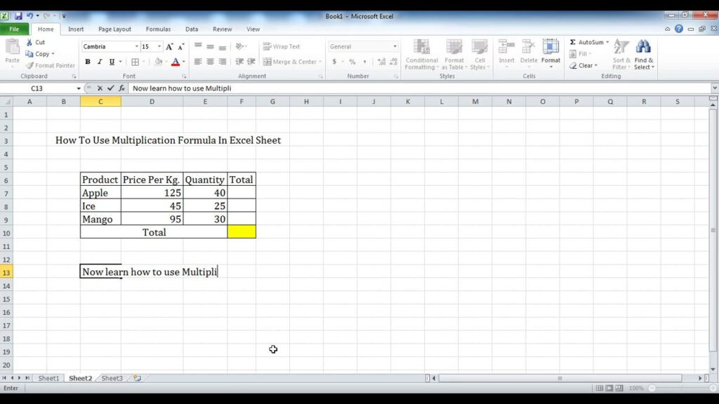 Excel Multiplication Formula Cheat Sheet