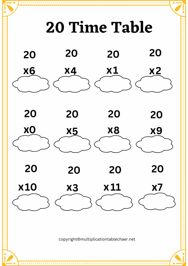 Free 20 Multiplication Chart Worksheets Multiplication Table
