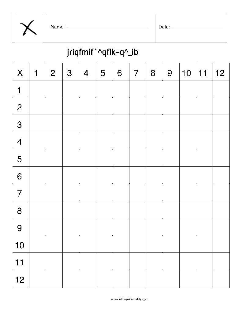 Free Printable Blank Multiplication Chart Table Template PDF