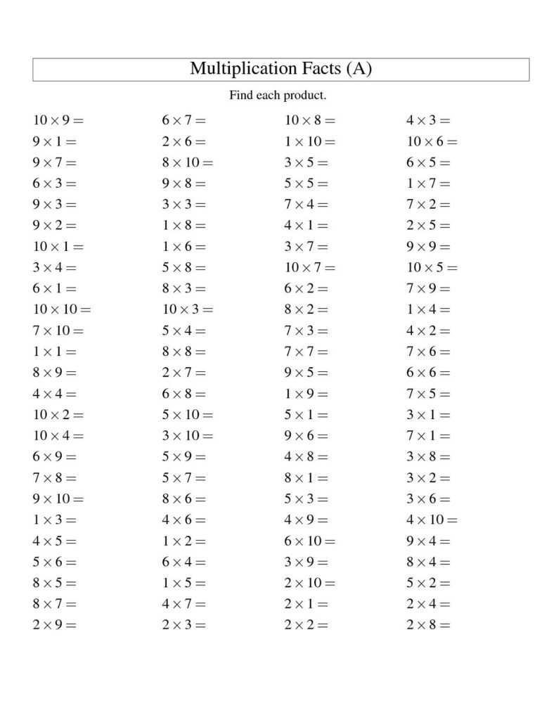 Free Printable Times Table Sheets You Can Also Use The Worksheet 