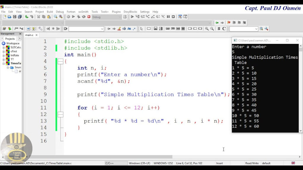 How To Create A Multiplication Times Table Using For Loop In C Program 