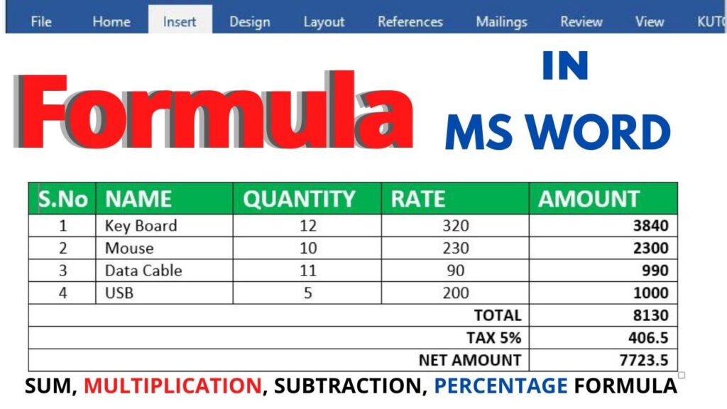 How To Create Formula In Microsoft Word Sum Multiplication Formula Ms 