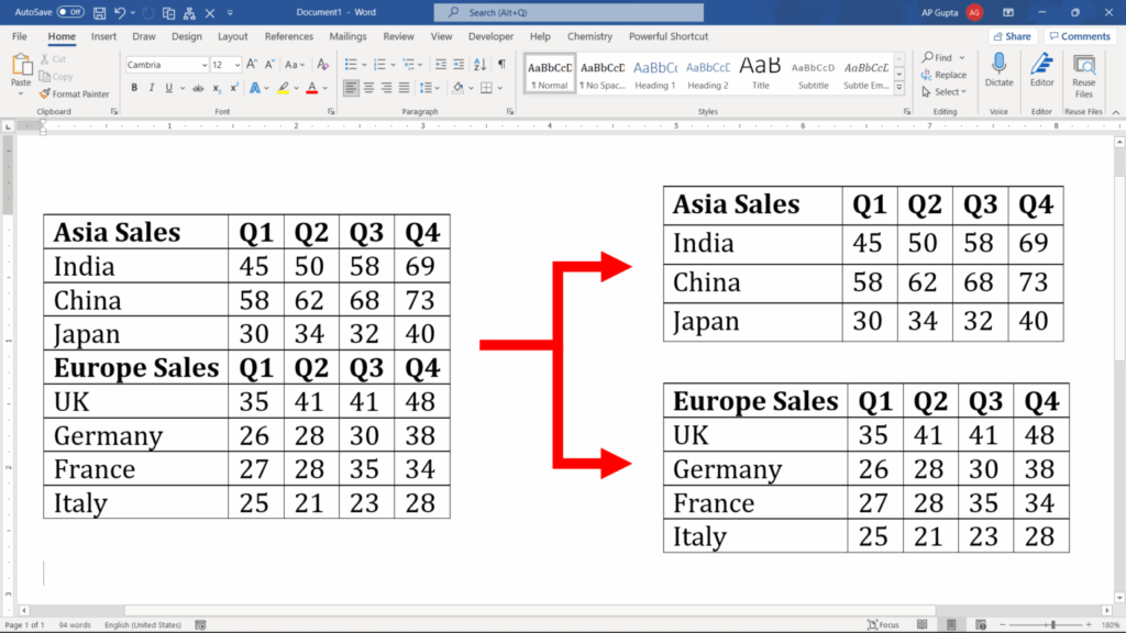 How To Split A Table Into Two Tables In Word Archives PickupBrain Be 