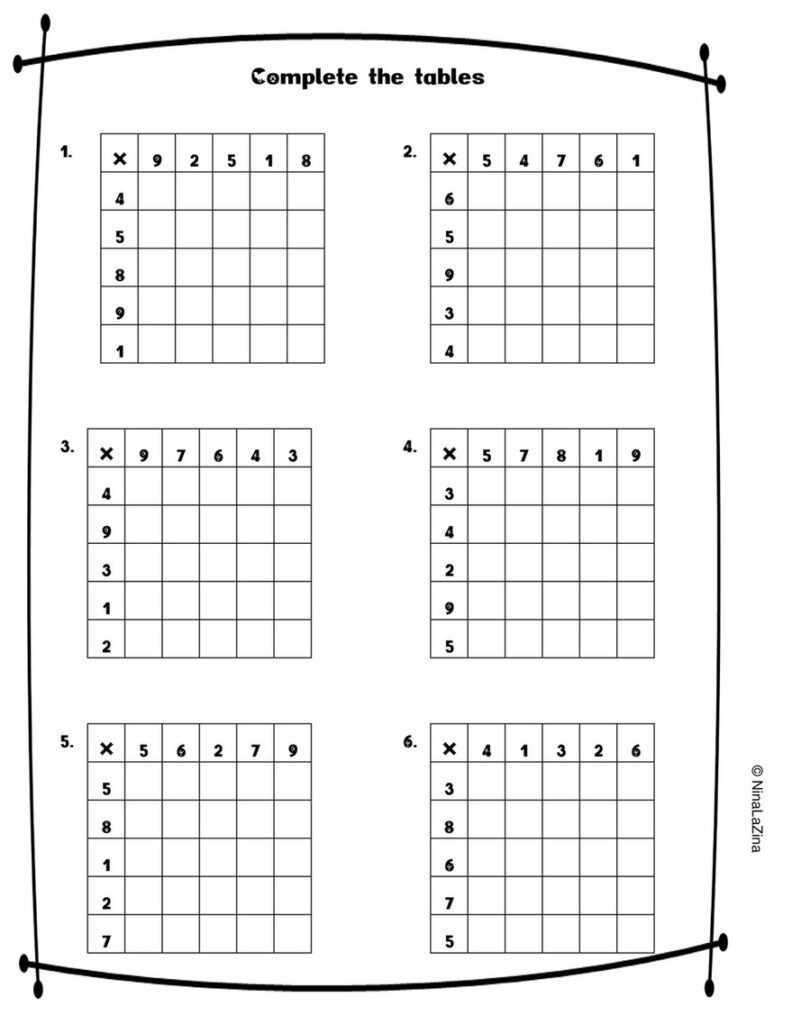 Mixed Multiplication Table Free Printable