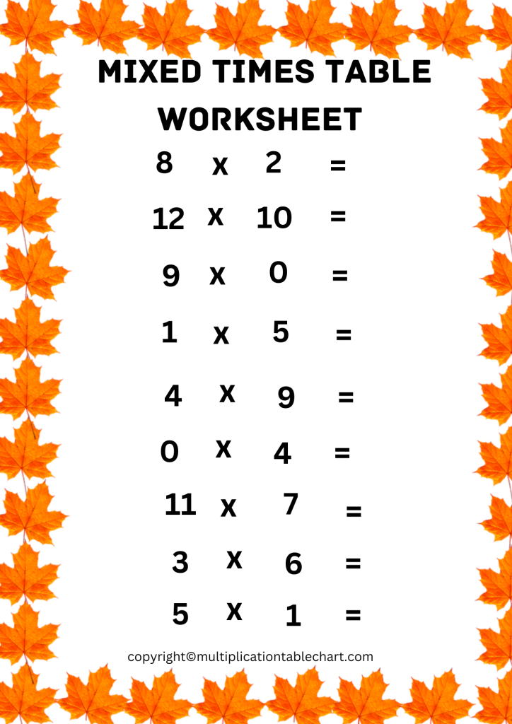 Mixed Times Tables Worksheets 1 12 PDF Multiplication Table
