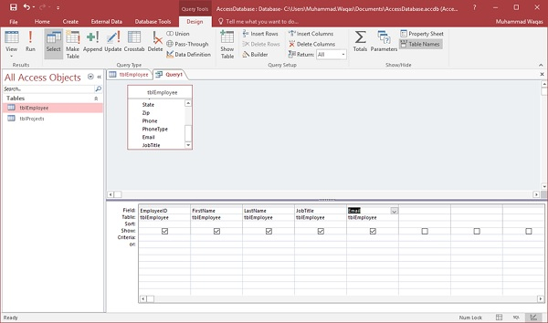 MS Access Query Criteria