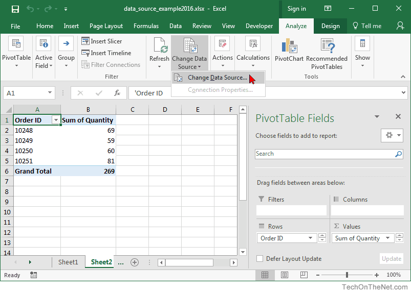 MS Excel 2016 How To Change Data Source For A Pivot Table