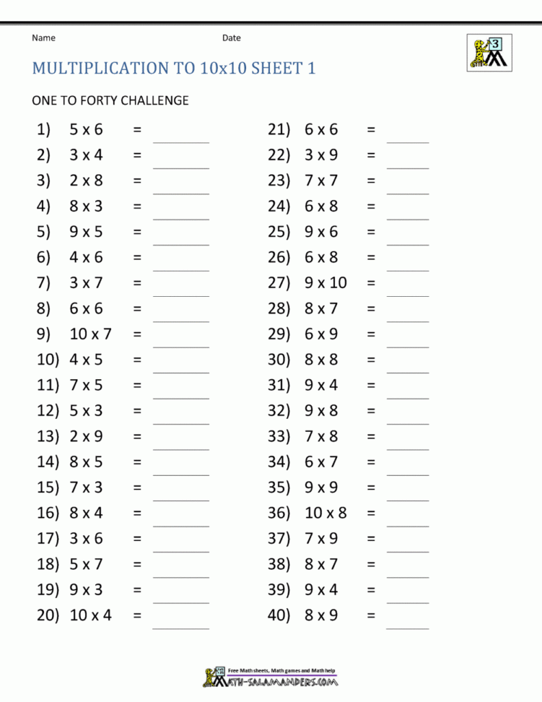 Multiplication Facts Worksheets Understanding Multiplication To 10x10