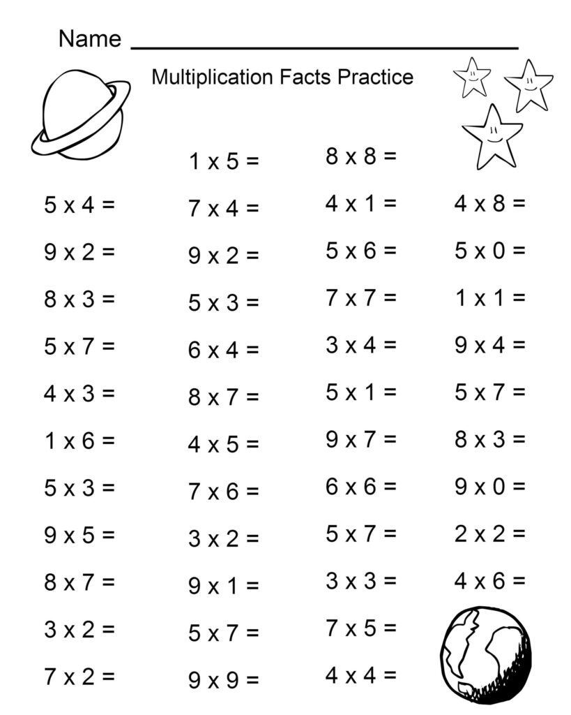 Multiplication Table Practice Worksheets