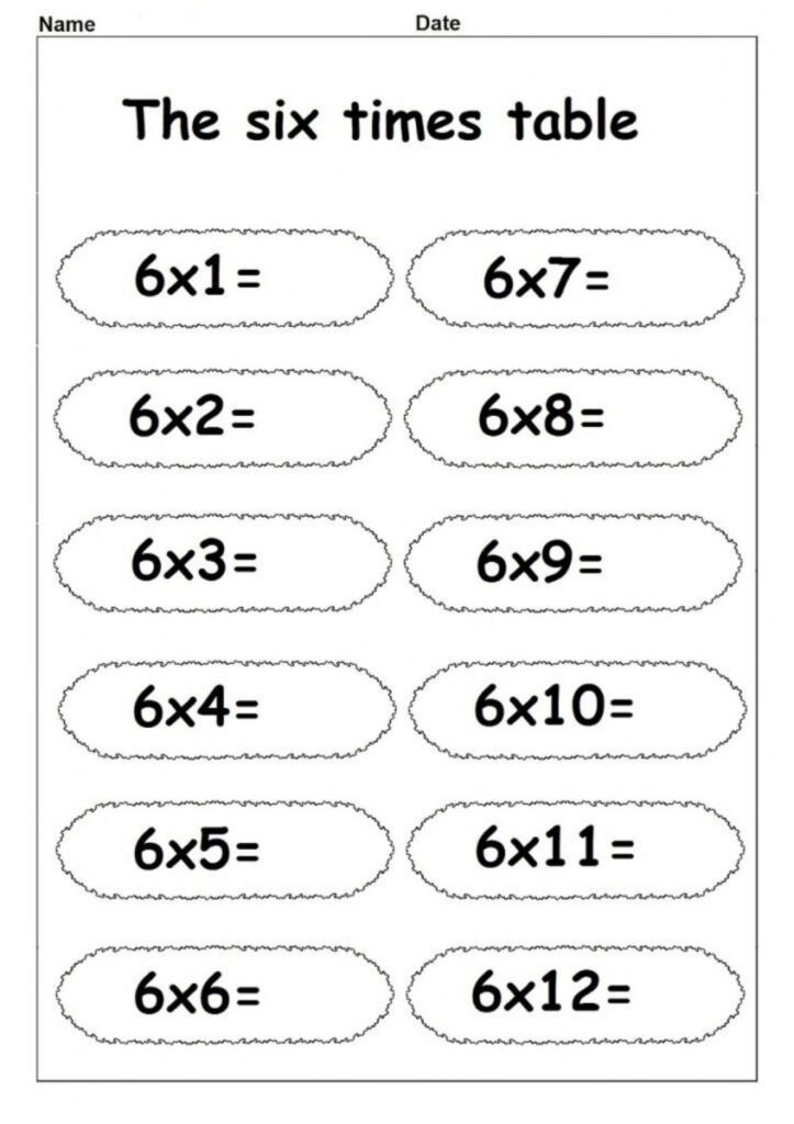 Multiplication Worksheets 6 Times Tables Printable Worksheets