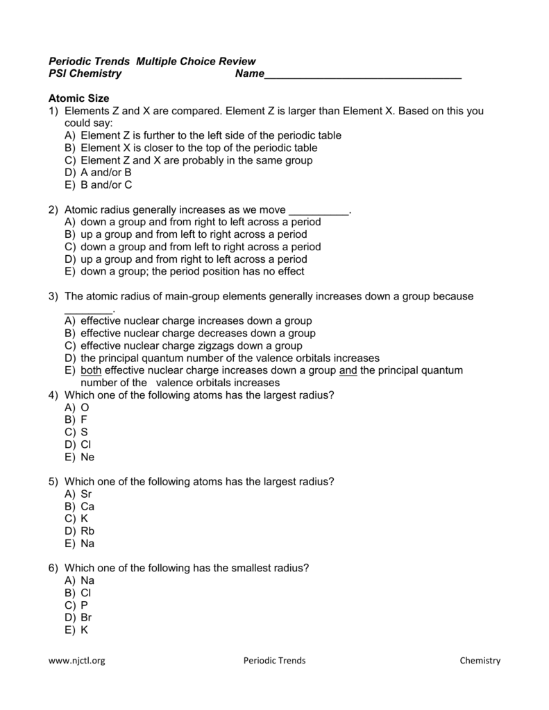 Periodic Table Multiple Choice Test Questions Cabinets Matttroy