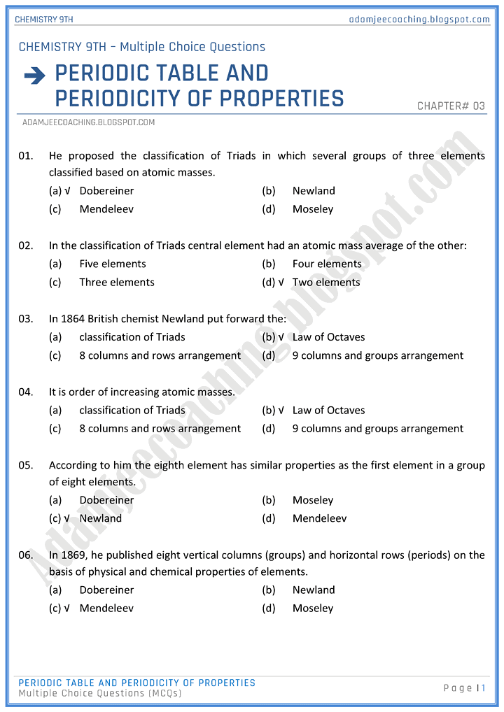 Periodic Table Multiple Choice Test Questions Cabinets Matttroy