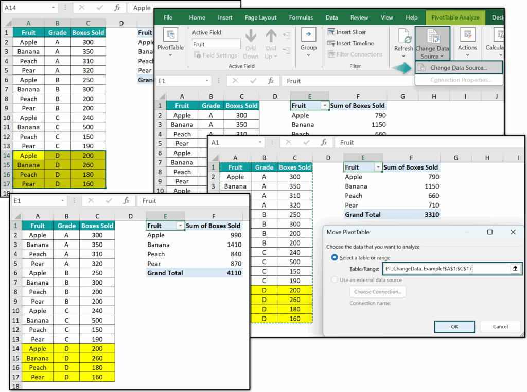 Pivot Table Change Data Source In Excel How To Locate Change