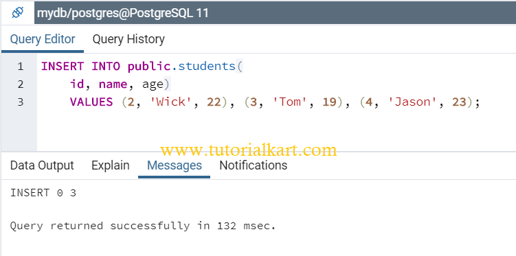 PostgreSQL INSERT INTO Table