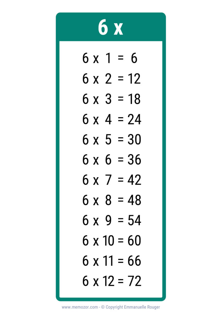 Pretty 6 Times Table Chart Print For Free many Colors Memozor