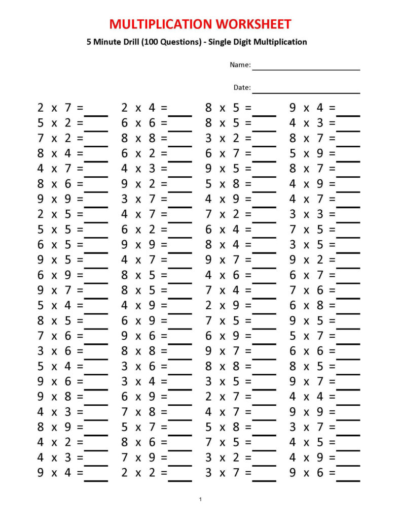 Printable Math Facts To 20
