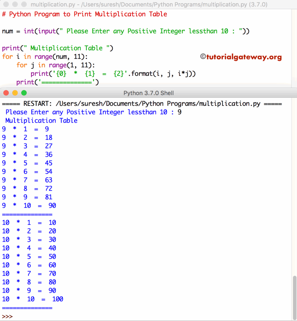 Python Program To Print Multiplication Table PrintableMultiplication