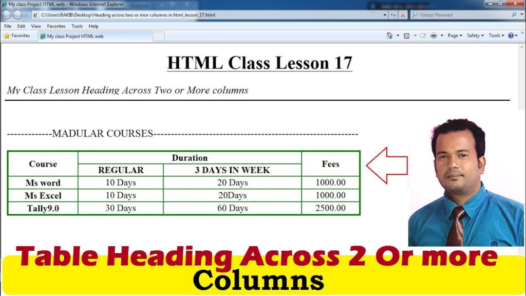 Table Heading Across Two Or More Columns In Html Lesson17 YouTube