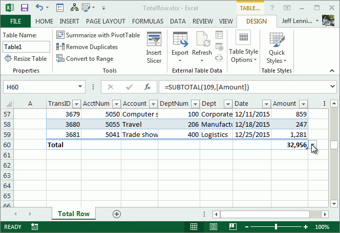 Table Total Row Excel University