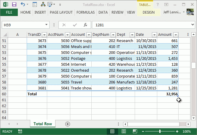 Table Total Row Excel University