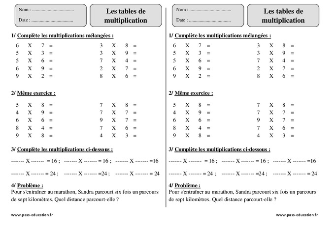 Tables De Multiplication Ce2 Exercices Imprimer Pass Education