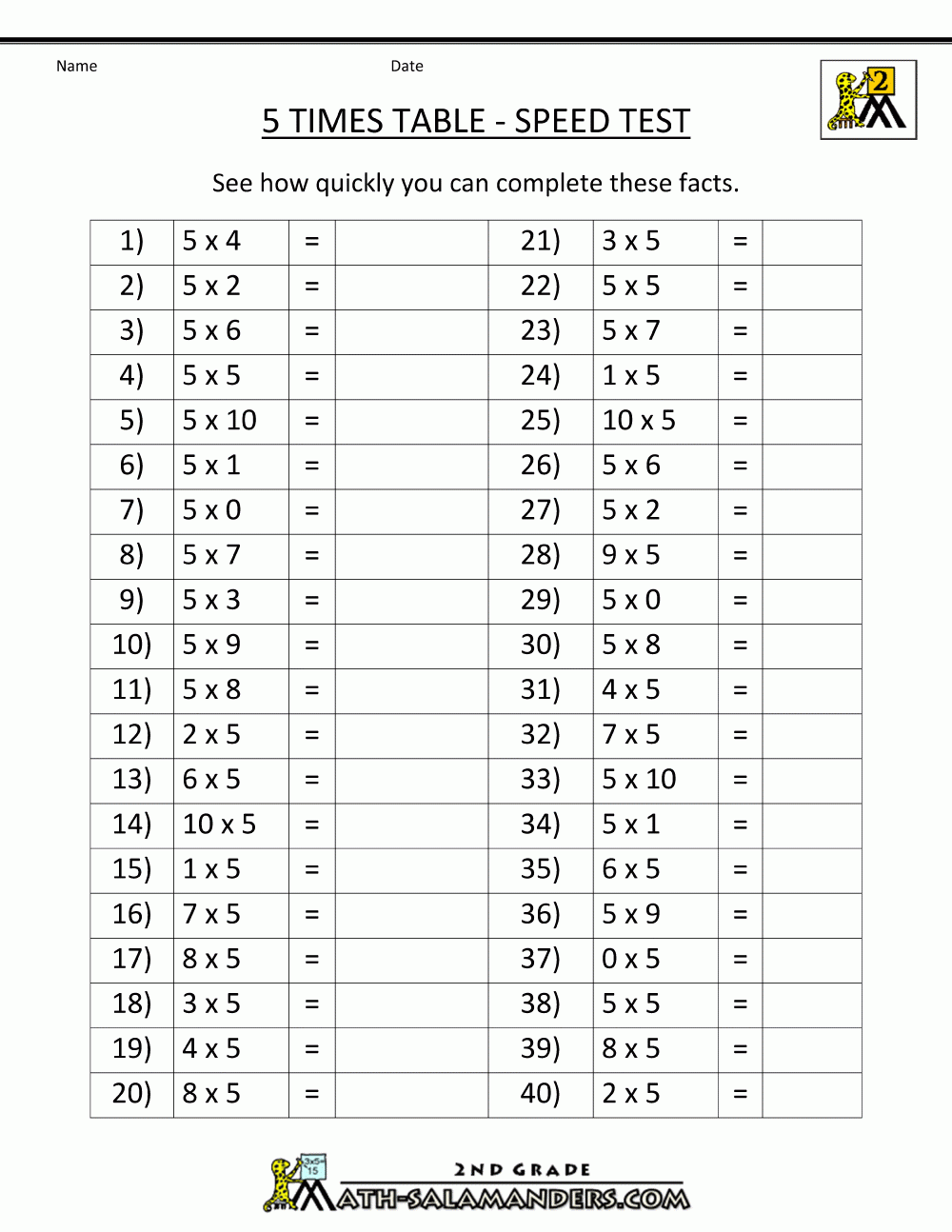Times Tables Multiplication Check Free Printable