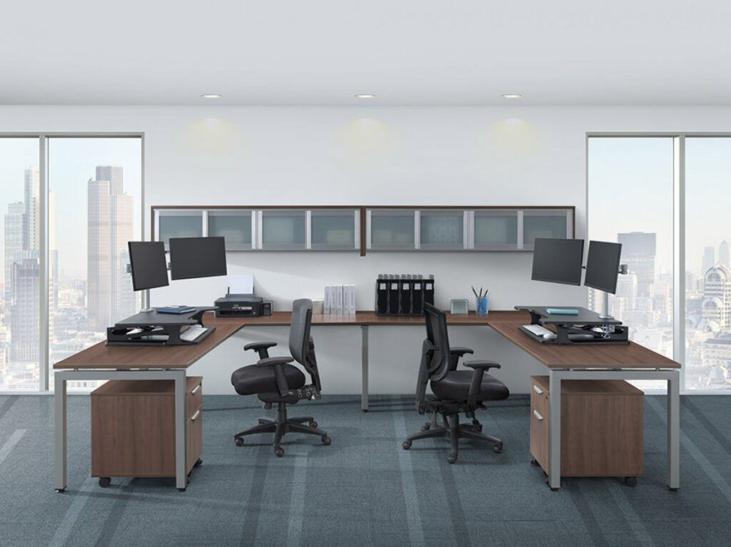 U Shape Two Person Desk Modern Walnut Elements Harmony Collection